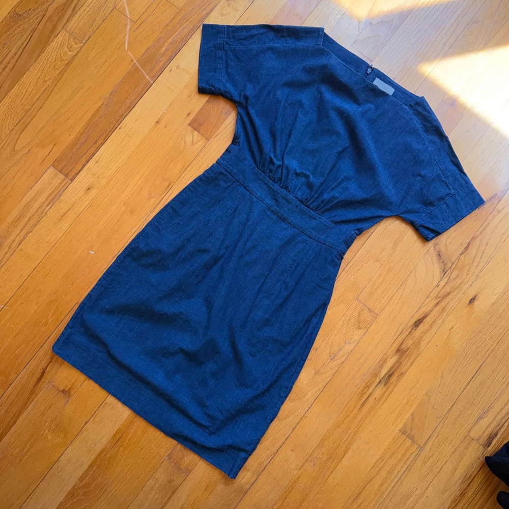 COS Blue Cotton Denim Short Sleeve Boat Neck Sheath Dress Minimalist 4 Indigo